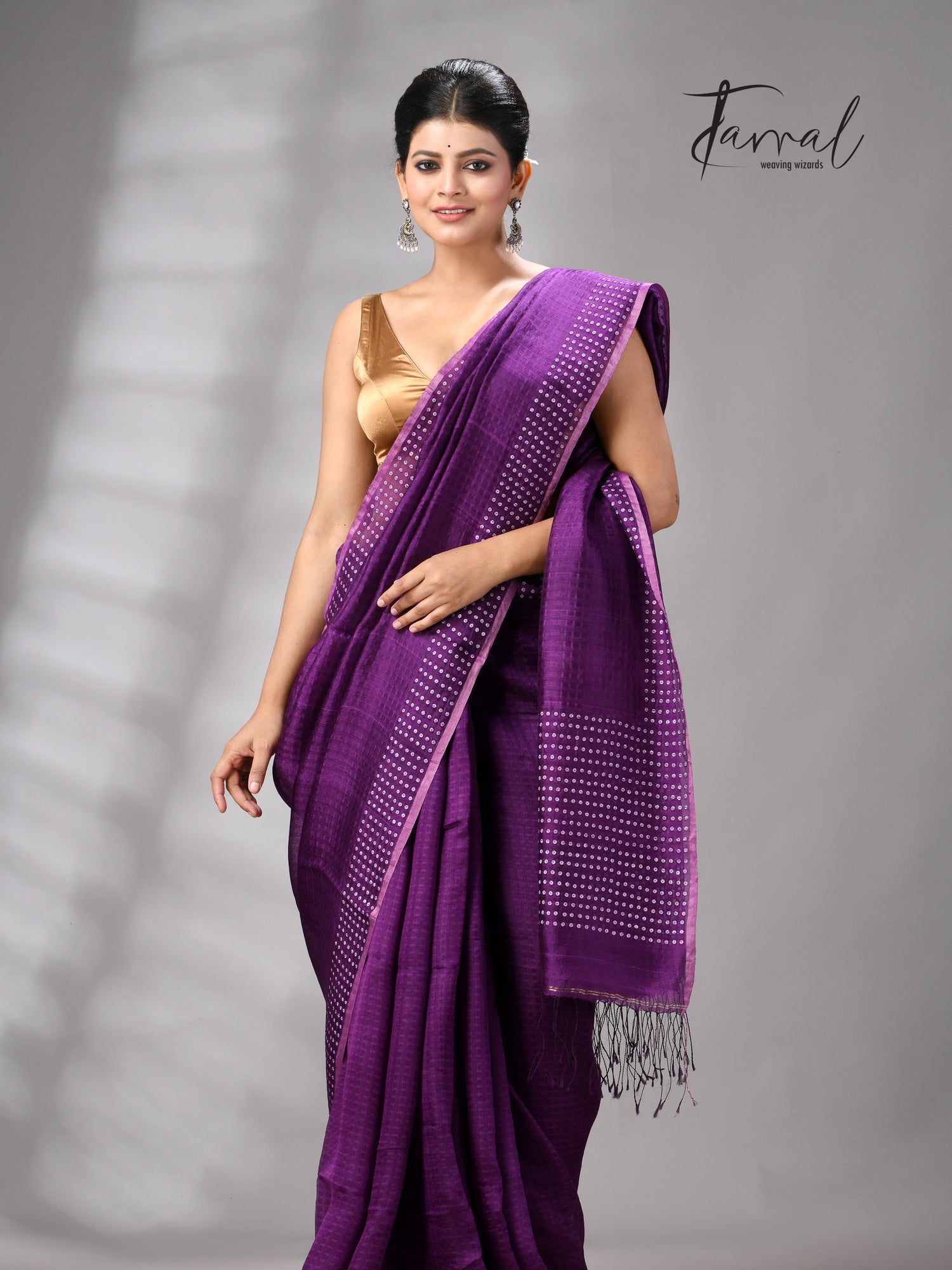 Purple Tusser & tissue sequins mulberry silk handloom jamdani saree