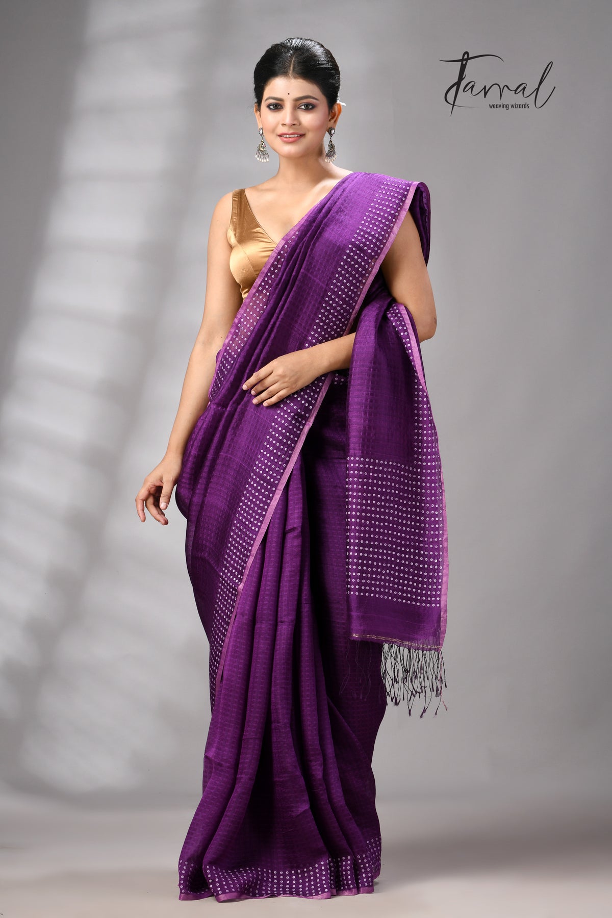 Purple With Sequins Handwoven Muslin Silk Saree