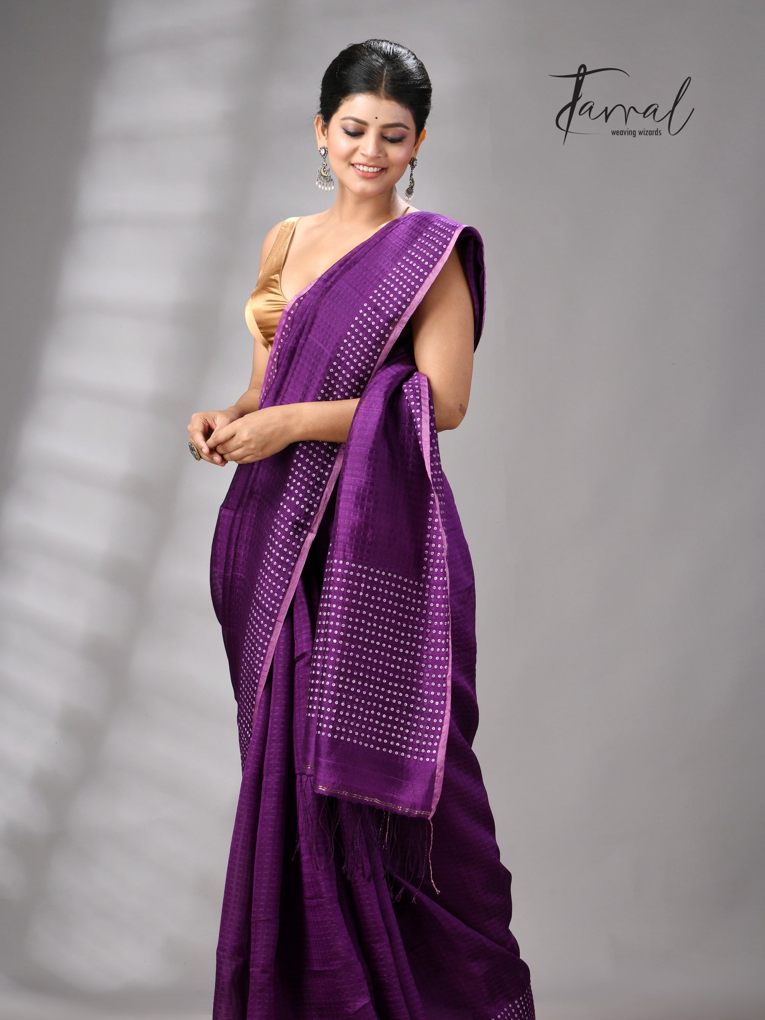 Purple Tusser & tissue sequins mulberry silk handloom jamdani saree