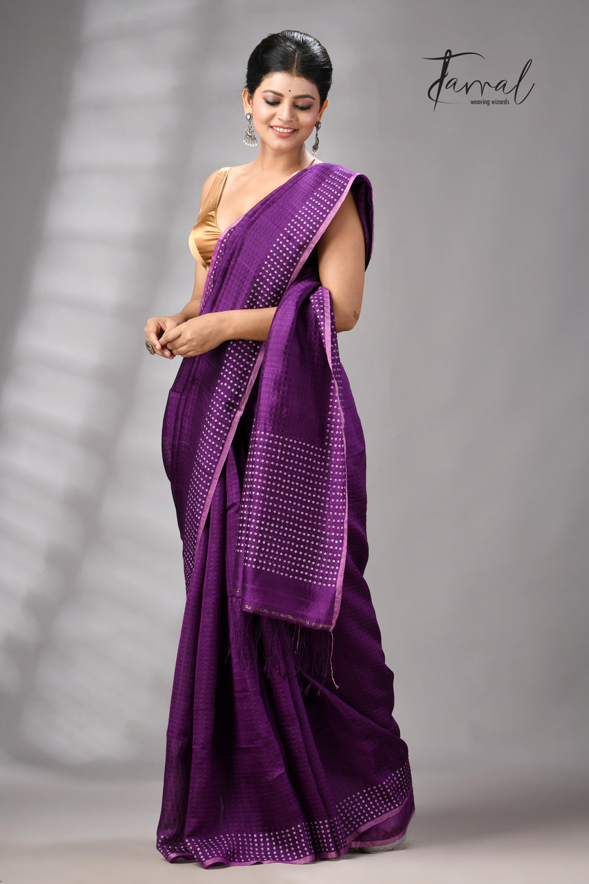 Purple Tusser & tissue sequins mulberry silk handloom jamdani saree