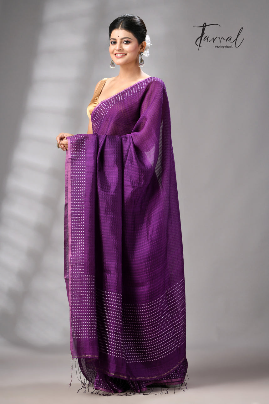Purple Tusser & tissue sequins mulberry silk handloom jamdani saree