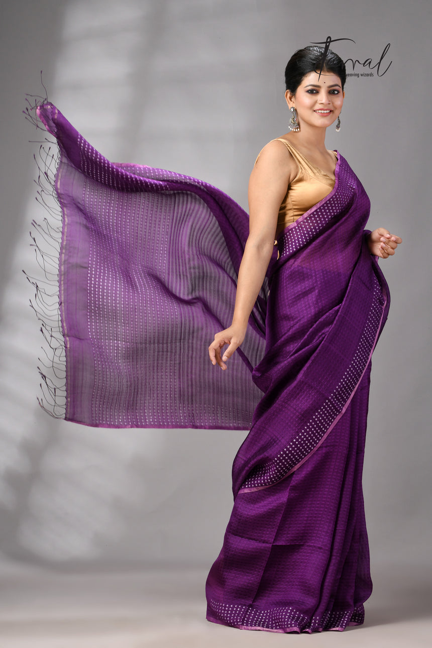 Purple Tusser & tissue sequins mulberry silk handloom jamdani saree
