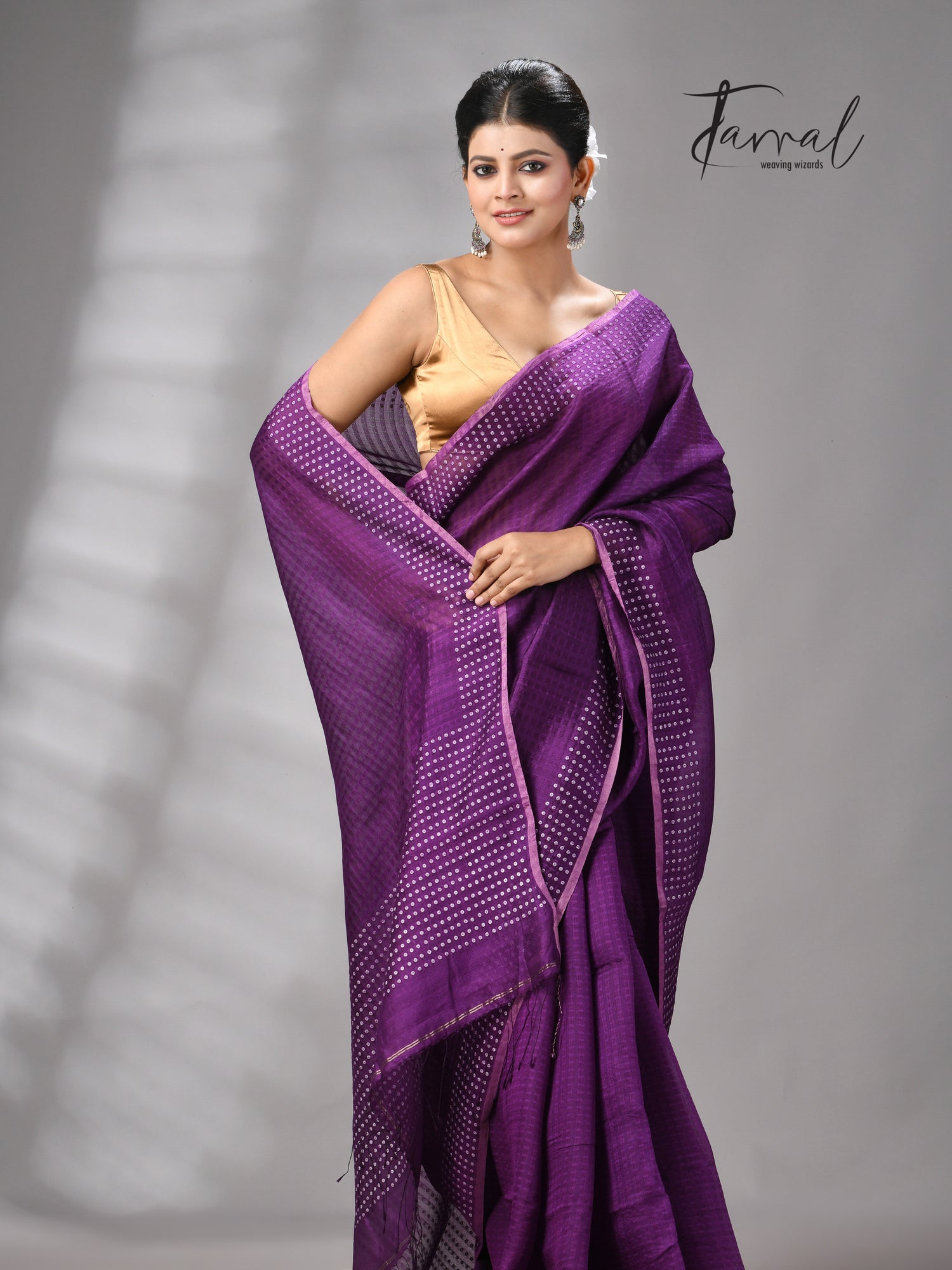 Purple Tusser & tissue sequins mulberry silk handloom jamdani saree