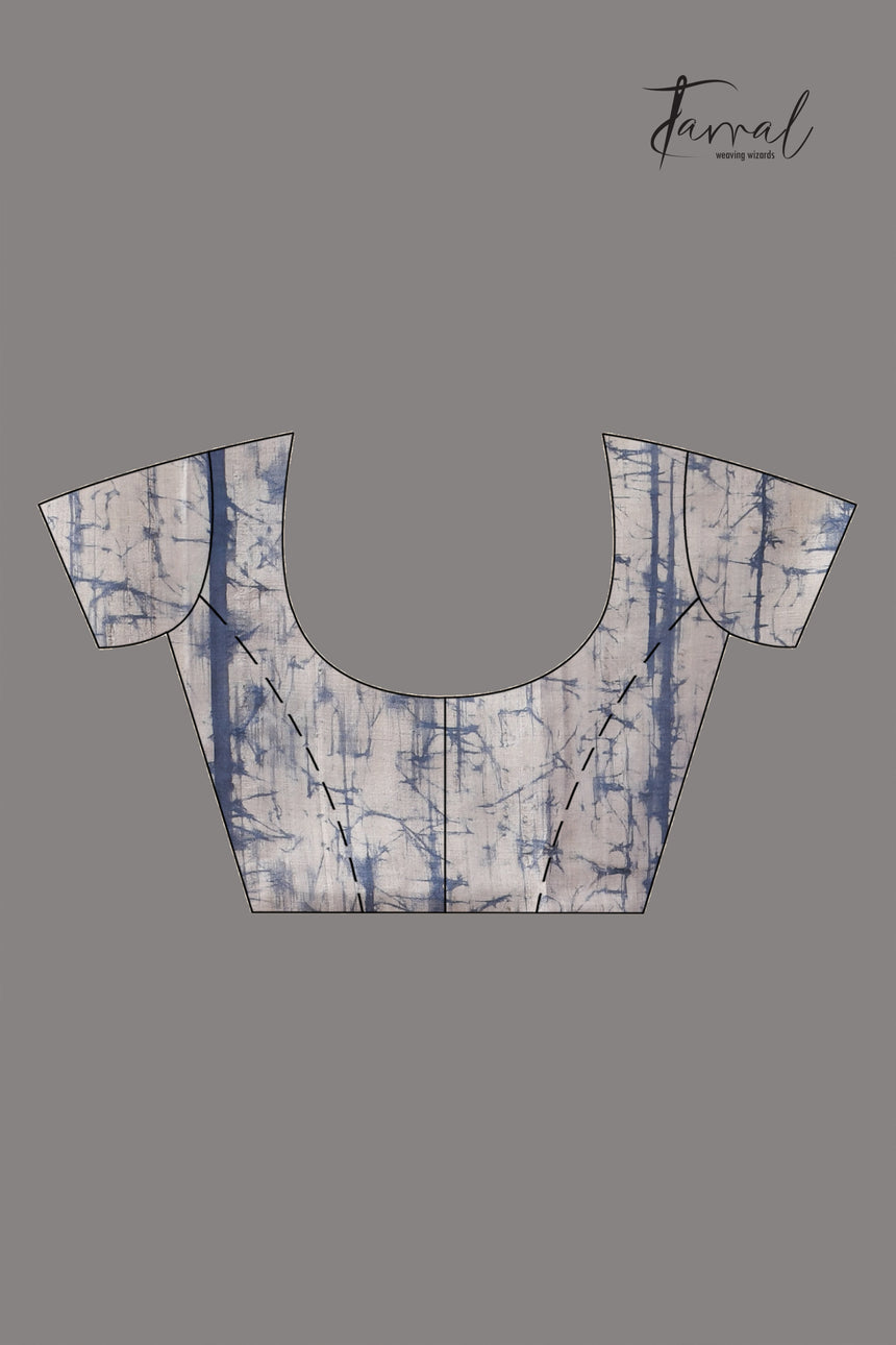 Grey With Blue Pure Tussar Silk Shibori Handloom Saree