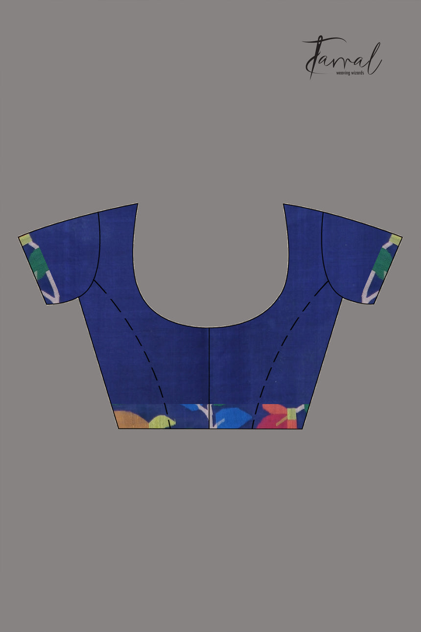 Indigo With Multicolour Pure Muslin Silk Floral Handwoven Jamdani Saree