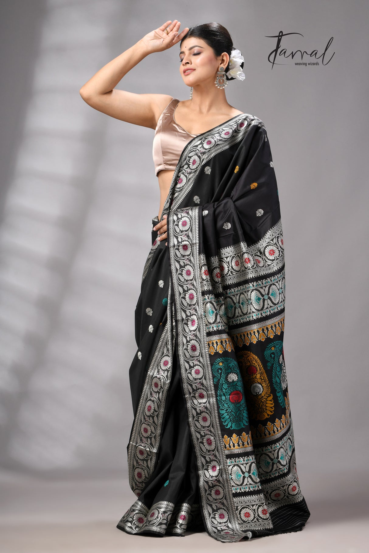 Black with multicolour Bishnupuri Katan silk revival Swarnachari handloom saree