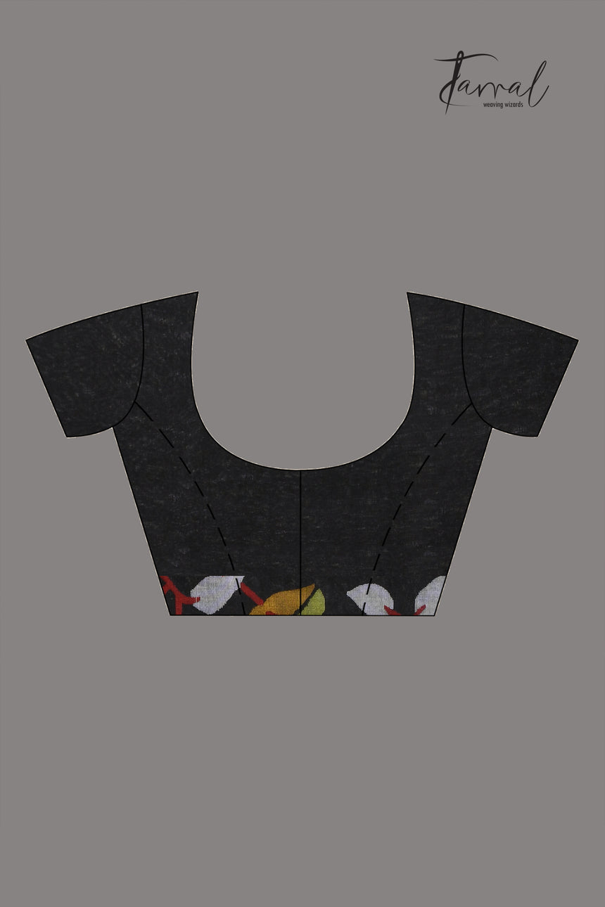 Black with multicolour Muslin Silk Jamdani Saree with Floral Motifs