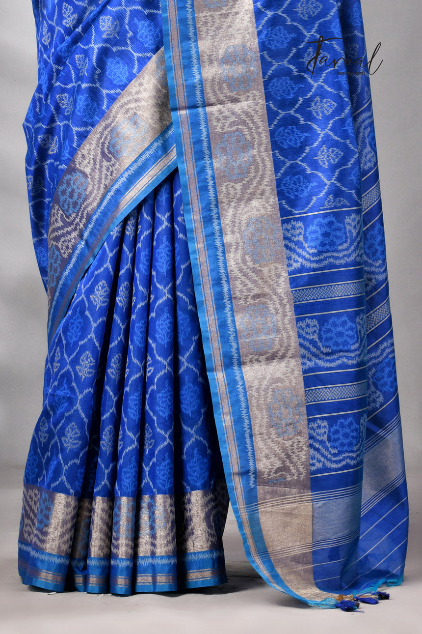 Royal Blue Raw Silk Pochampally Weaved Saree