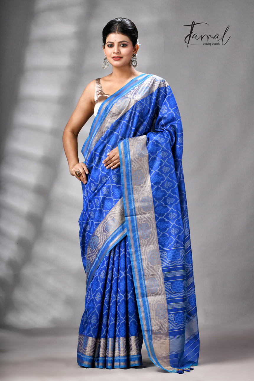 Royal Blue Raw Silk Pochampally Weaved Saree