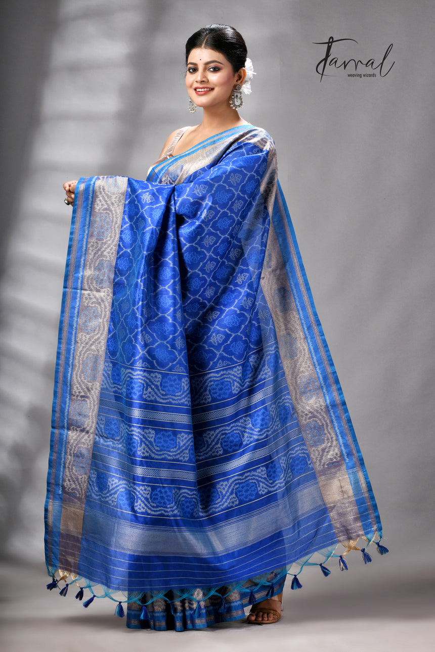 Royal Blue Raw Silk Pochampally Weaved Saree