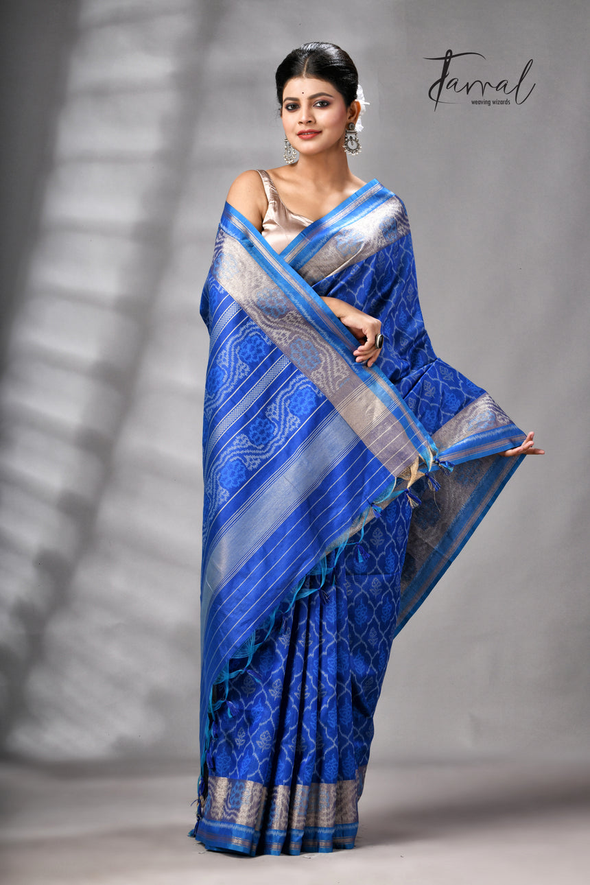 Royal Blue Raw Silk Pochampally Weaved Saree
