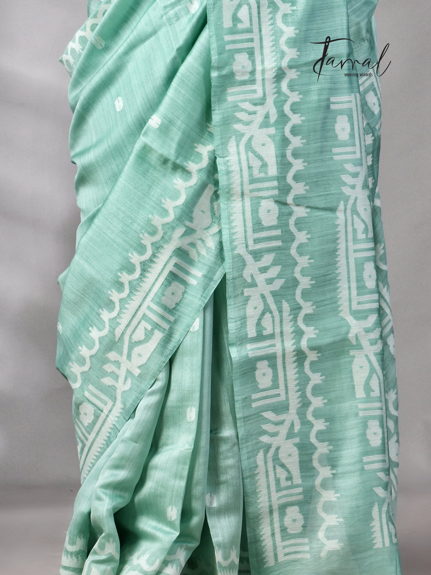 Sea Green Mulberry Silk Traditional Handwoven Jamdani Saree