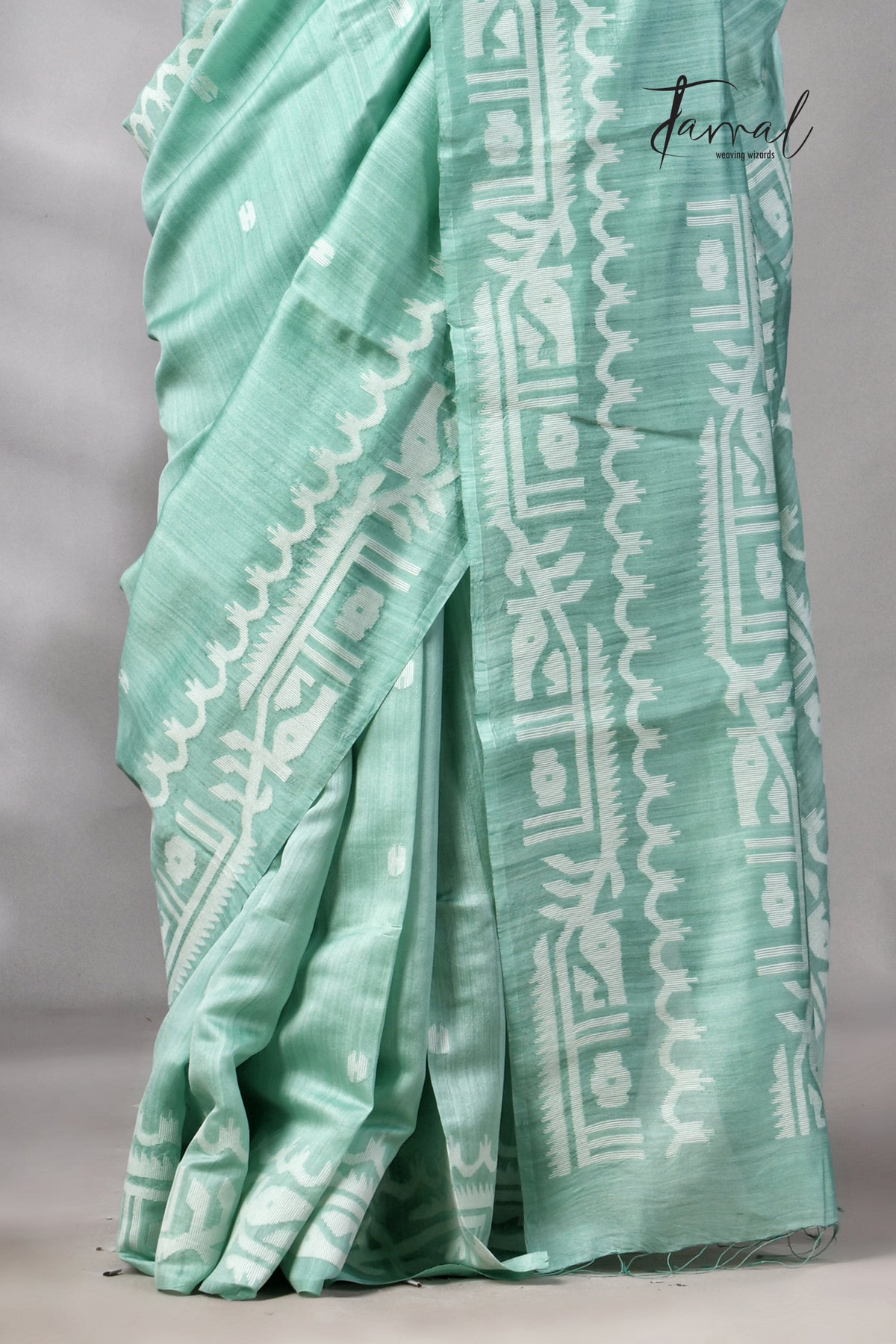 Sea Green Mulberry Silk Traditional Handwoven Jamdani Saree