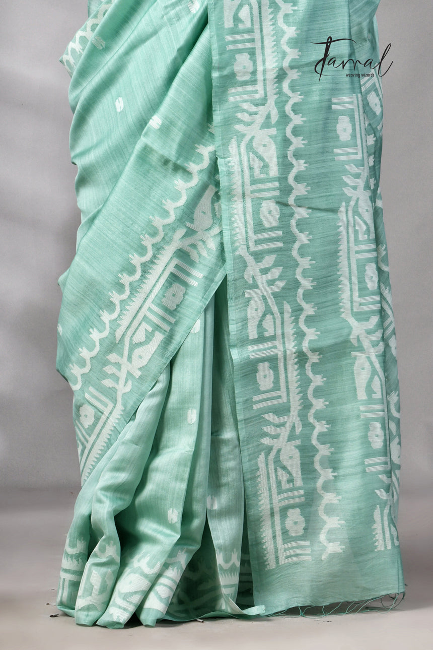 Sea Green Mulberry Silk Traditional Handwoven Jamdani Saree