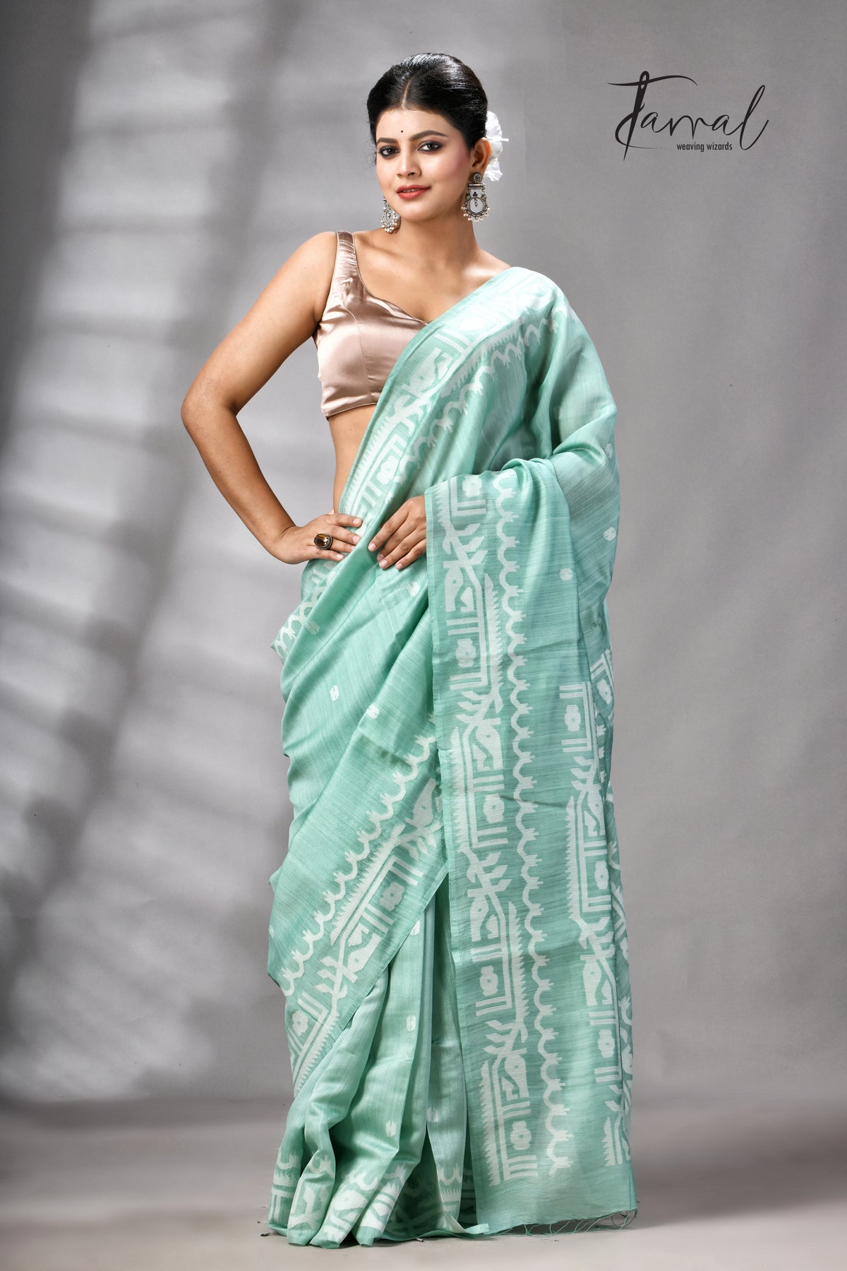 Sea Green Mulberry Silk Traditional Handwoven Jamdani Saree