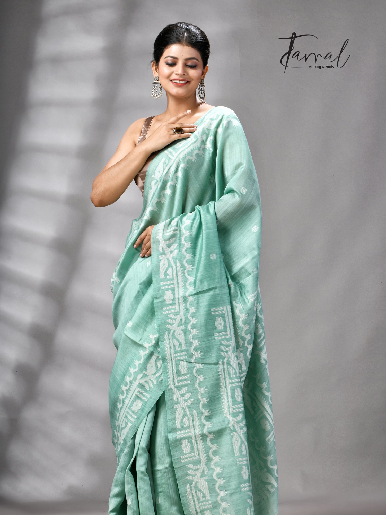 Sea Green Mulberry Silk Traditional Handwoven Jamdani Saree