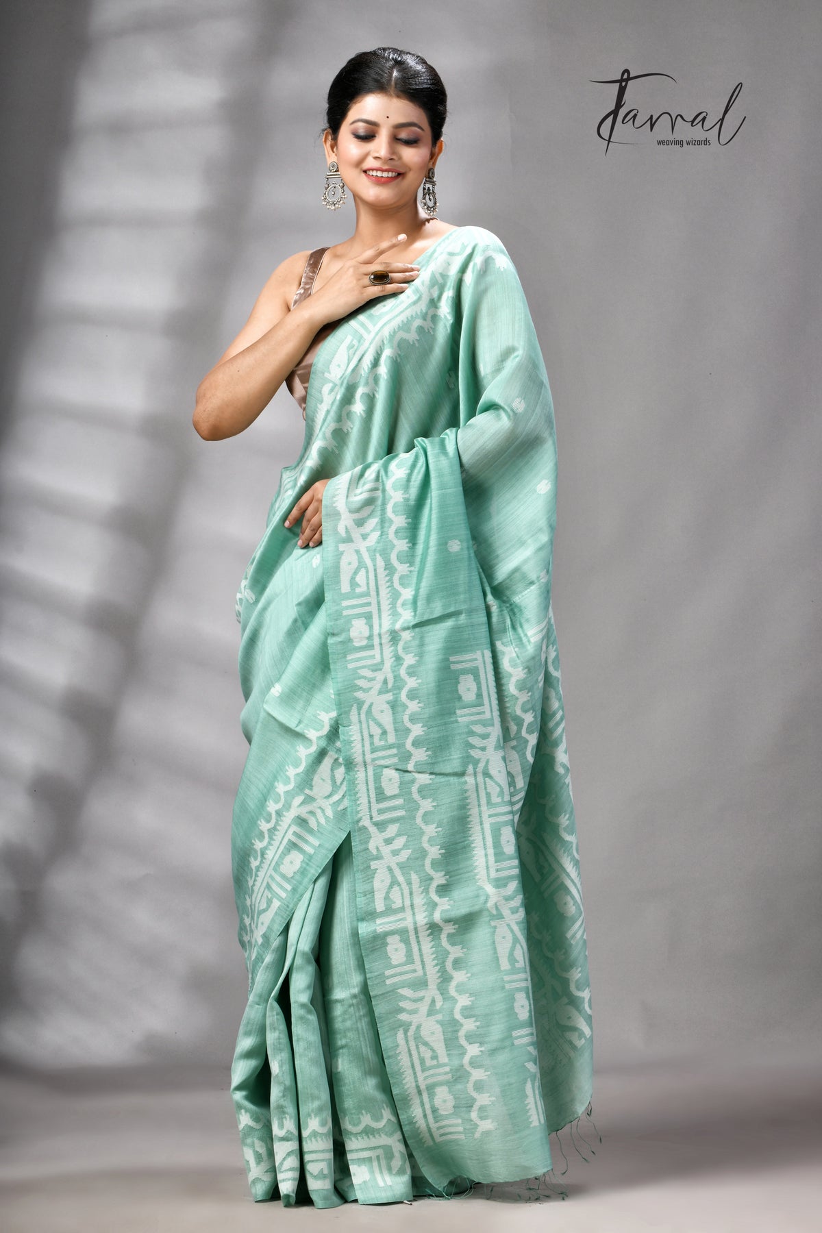 Sea Green Mulberry Silk Traditional Handwoven Jamdani Saree