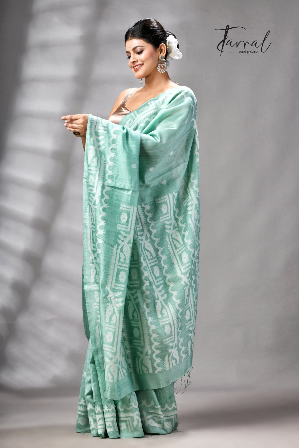 Sea Green Mulberry Silk Traditional Handwoven Jamdani Saree