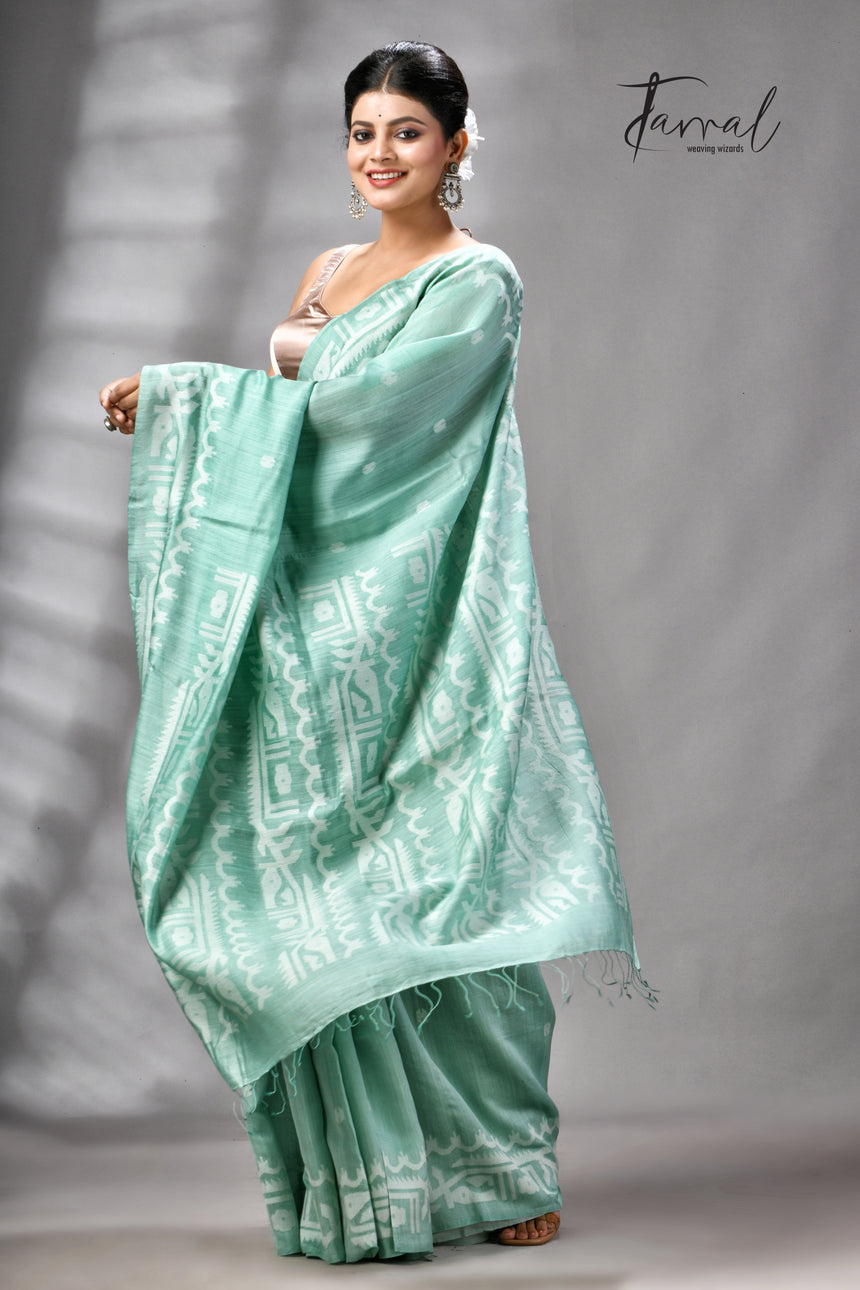Sea Green Mulberry Silk Traditional Handwoven Jamdani Saree