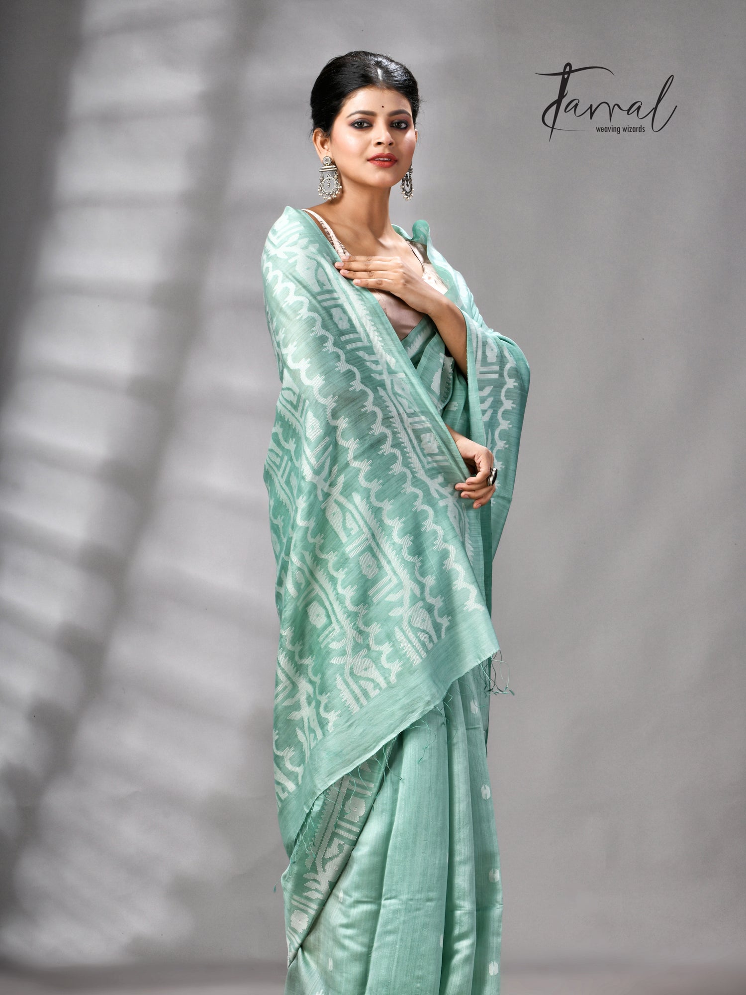 Sea Green Mulberry Silk Traditional Handwoven Jamdani Saree
