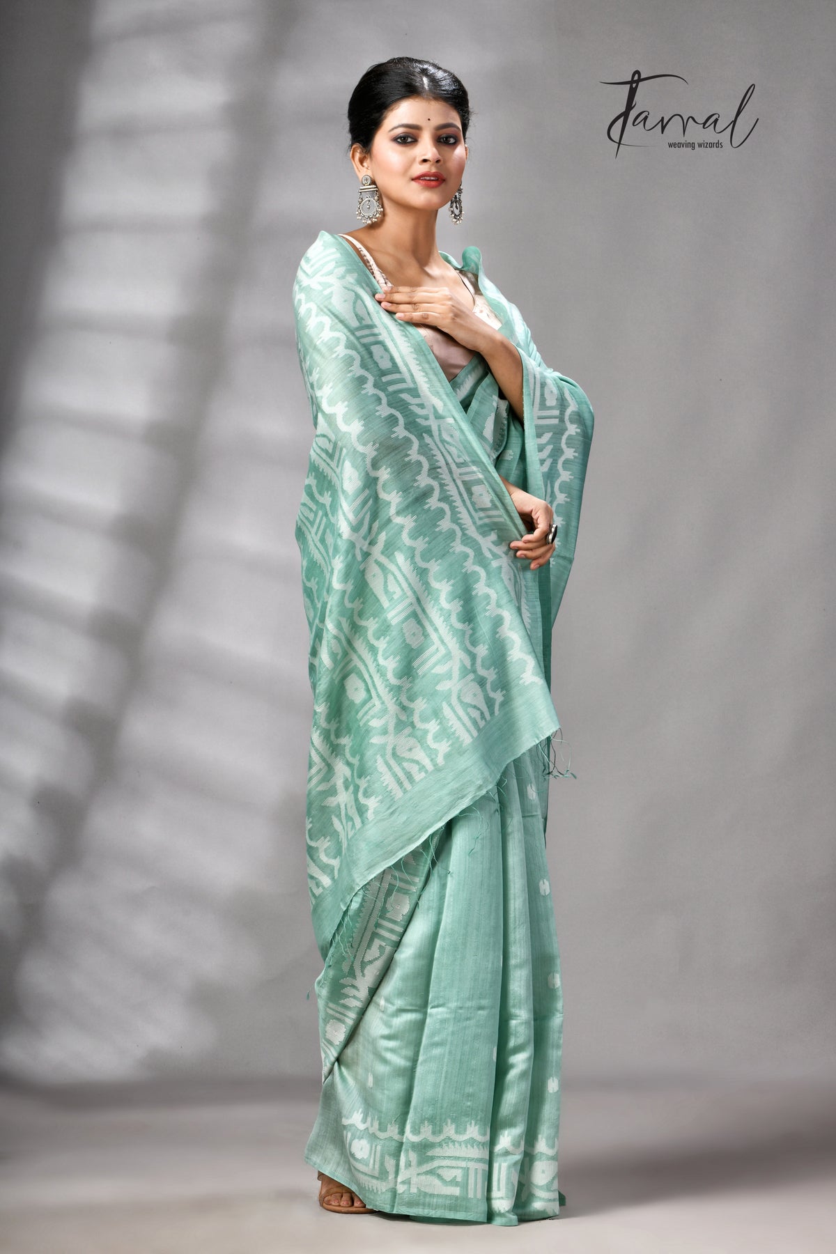 Sea Green Mulberry Silk Traditional Handwoven Jamdani Saree