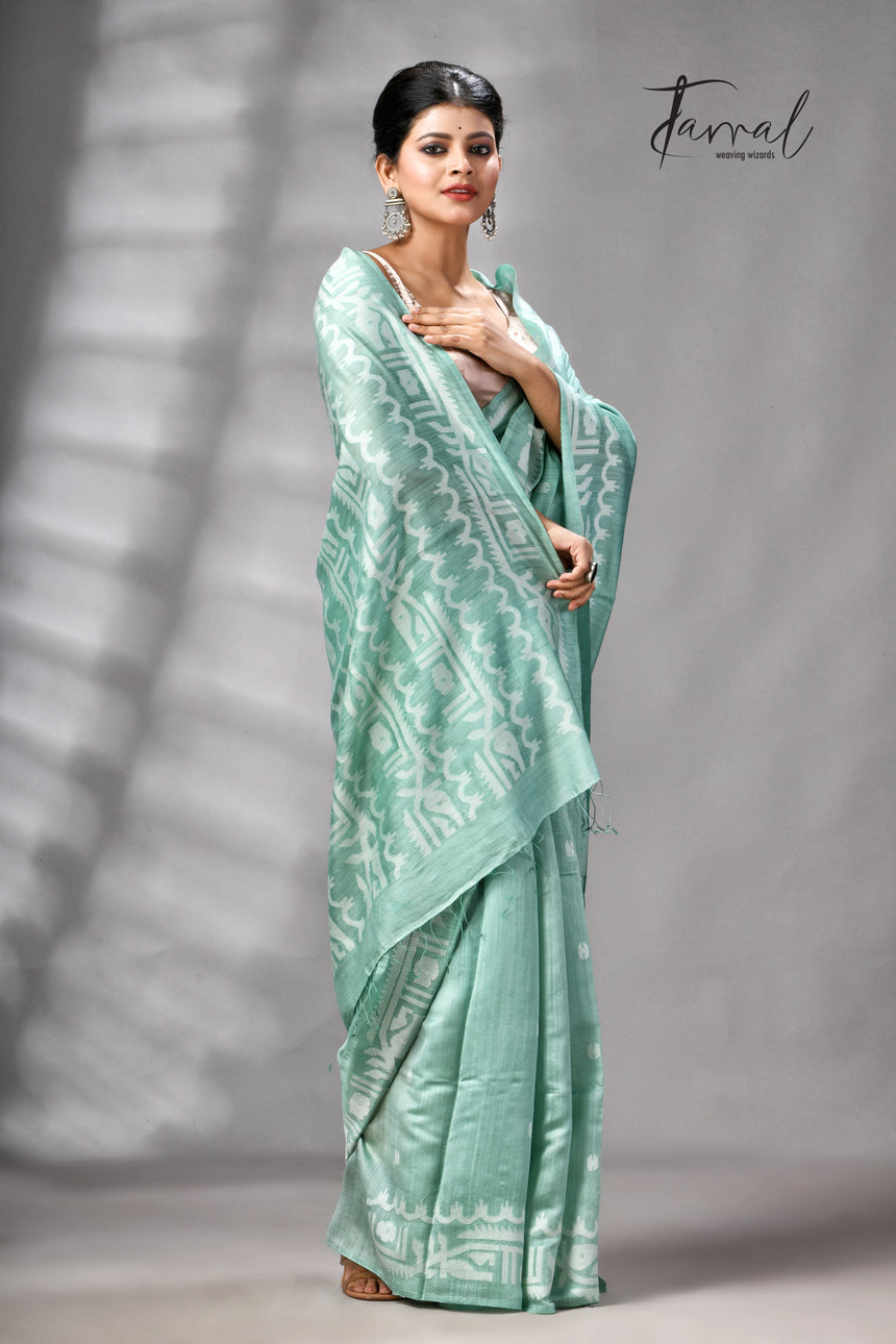Sea Green Mulberry Silk Traditional Handwoven Jamdani Saree