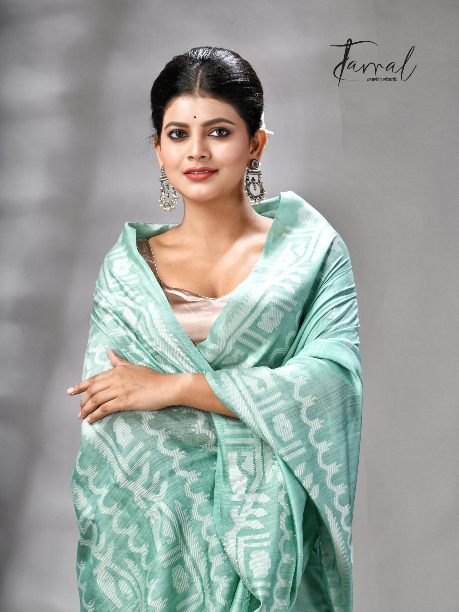 Sea Green Mulberry Silk Traditional Handwoven Jamdani Saree