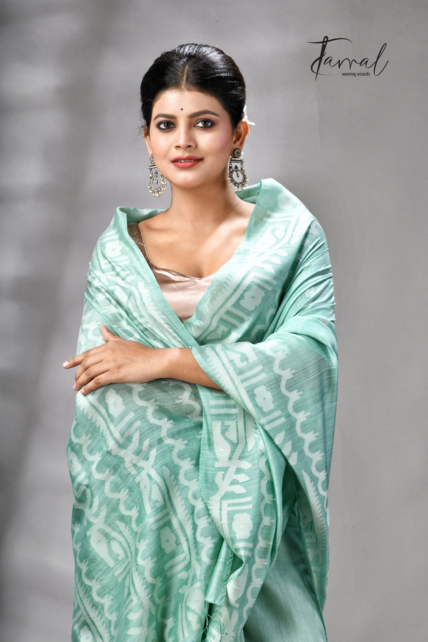 Sea Green Mulberry Silk Traditional Handwoven Jamdani Saree