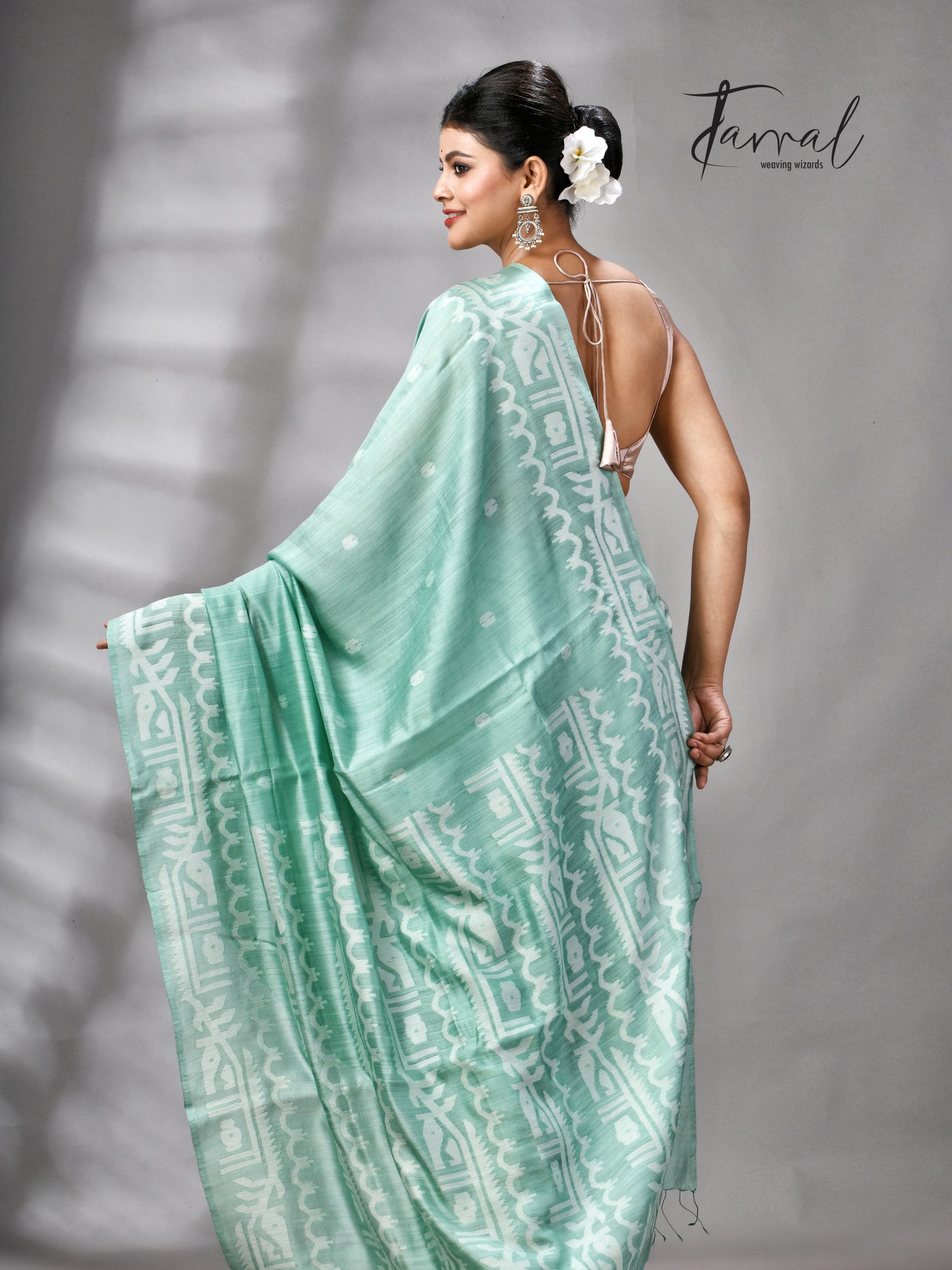 Sea Green Mulberry Silk Traditional Handwoven Jamdani Saree