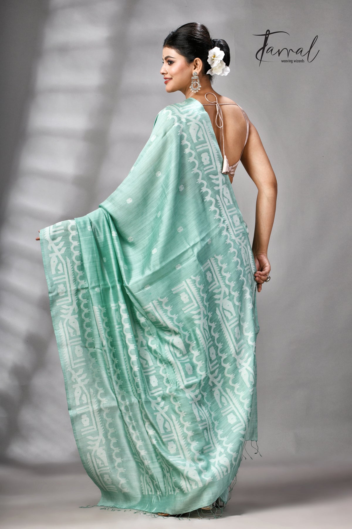 Sea Green Mulberry Silk Traditional Handwoven Jamdani Saree