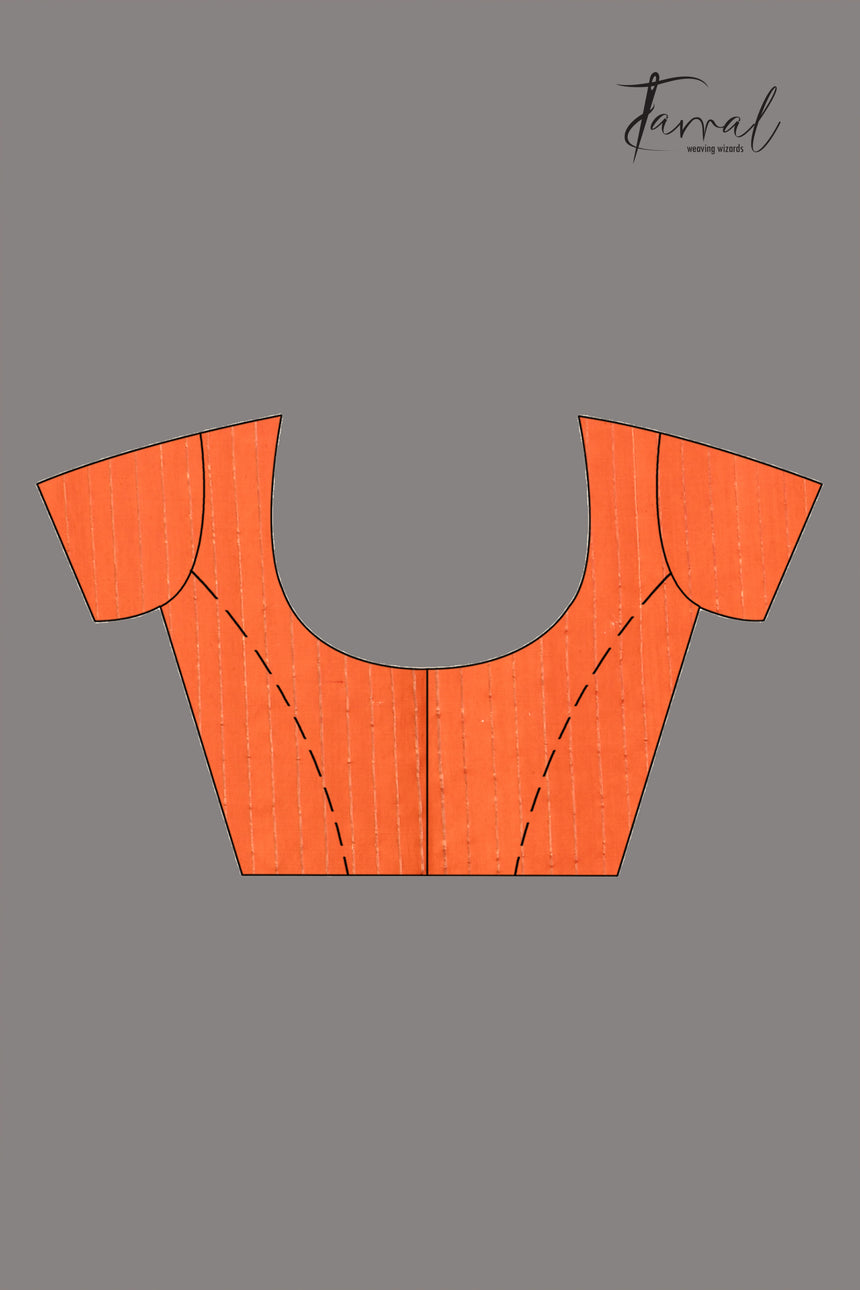 Saffron With Zari Border Silk Linen Handwoven Jamdani Saree