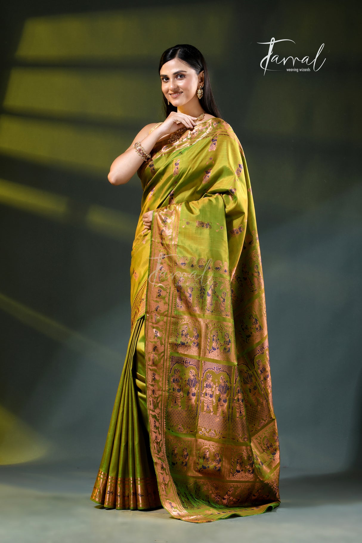 Parrot green with zari Minakari Bishnupuri Swarnachari silk saree