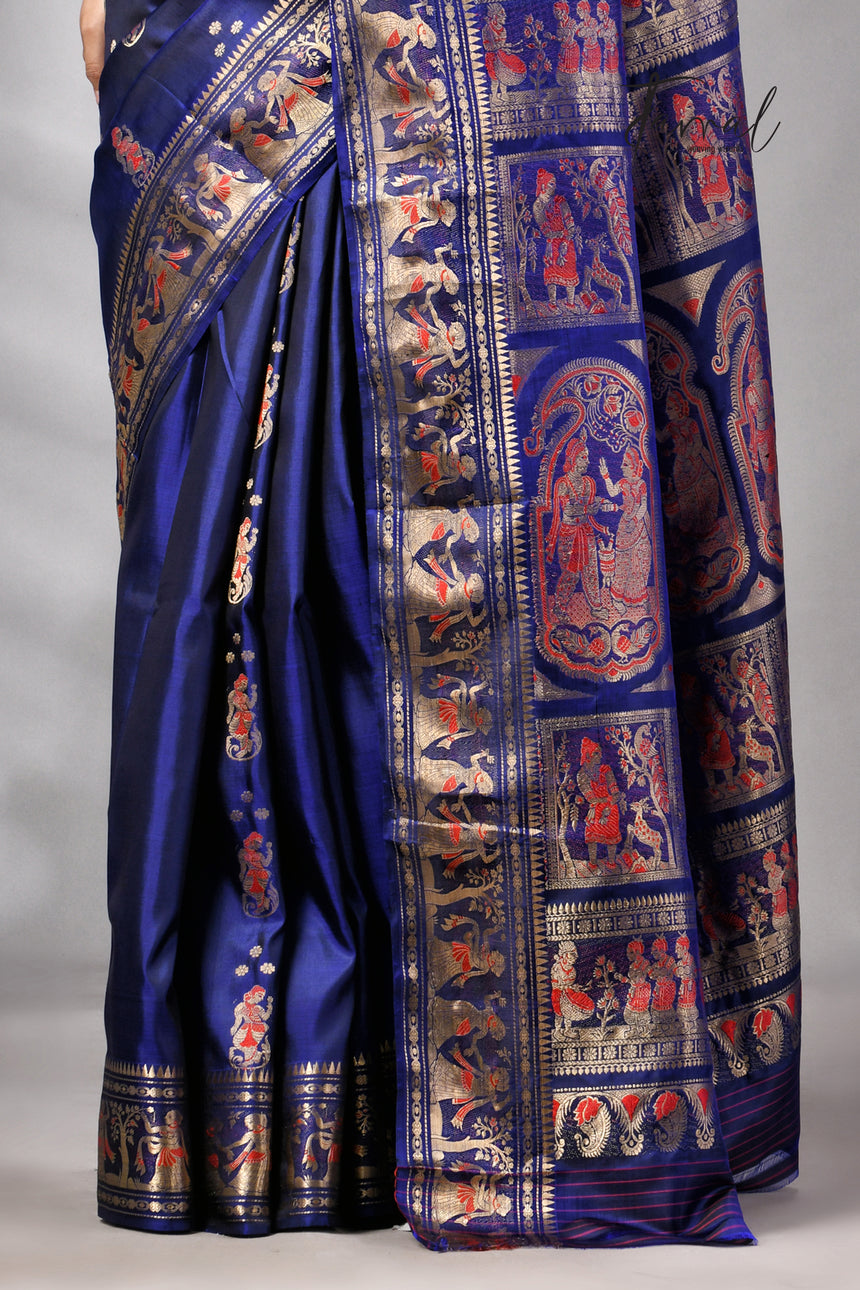Blue Bishnupuri Katan Swarnachari Silk Handloom Saree