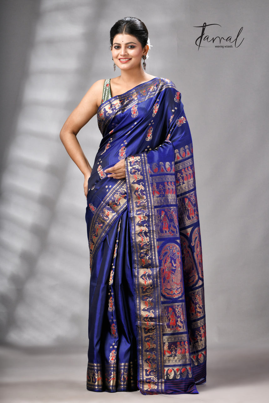 Blue Bishnupuri Katan Swarnachari Silk Handloom Saree