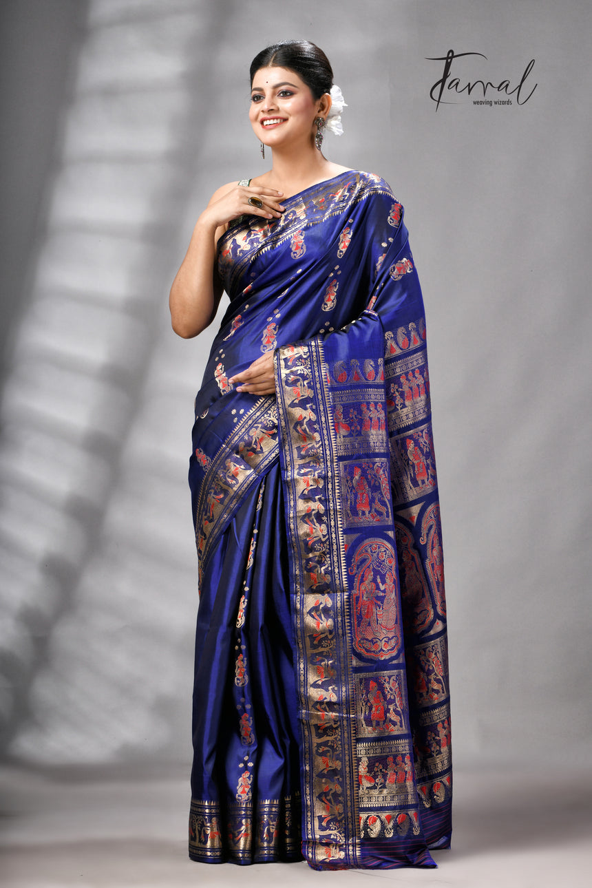 Blue Bishnupuri Katan Swarnachari Silk Handloom Saree