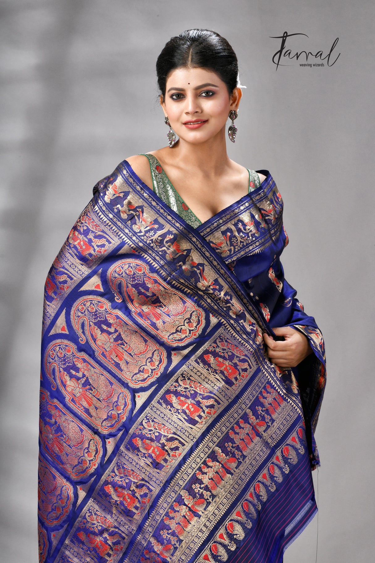 Blue Bishnupuri Katan Swarnachari Silk Handloom Saree