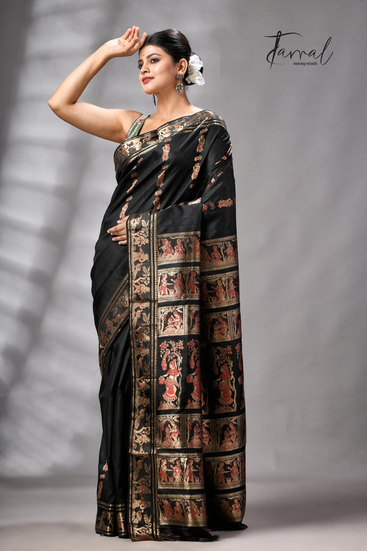 Black bishnupuri Katan swarnachari silk handloom saree