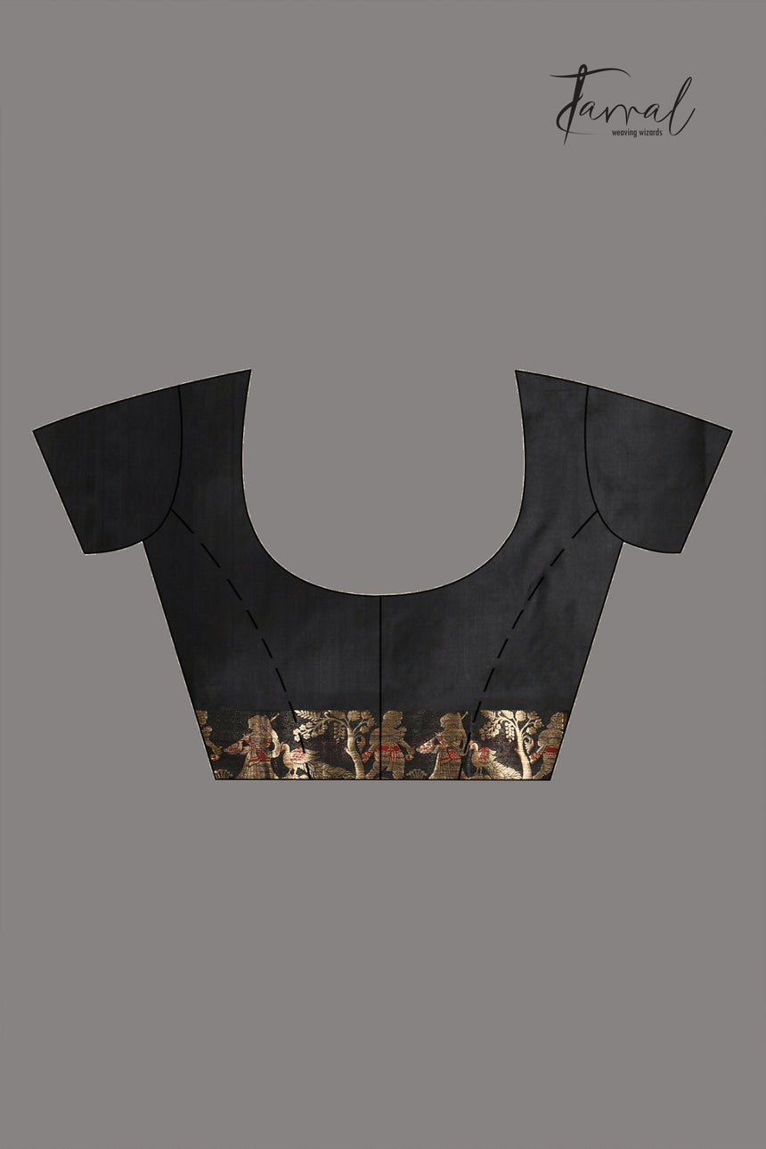Black bishnupuri Katan swarnachari silk handloom saree