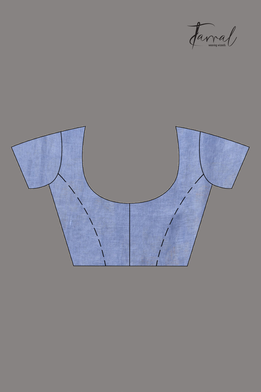 Dust Sky Colour Pure Linen Hand Block Printed Saree