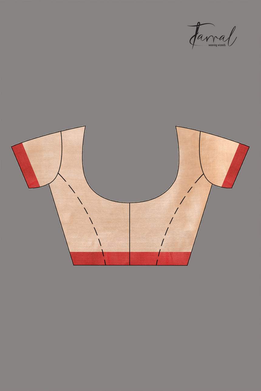 Muga With Red Border Tussar Silk Lotus Design Handwoven Jamdani Saree