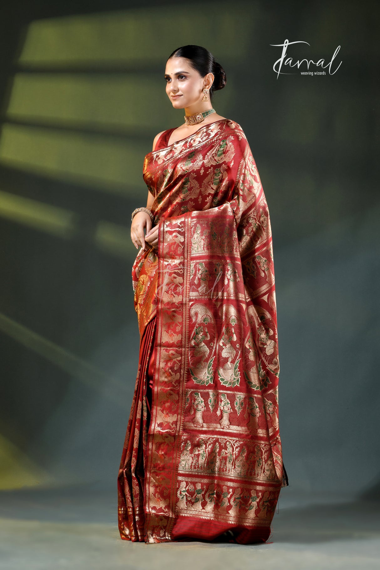 Maroon with Golden Zari Bishnupuri Swarnachari Silk Handloom Saree