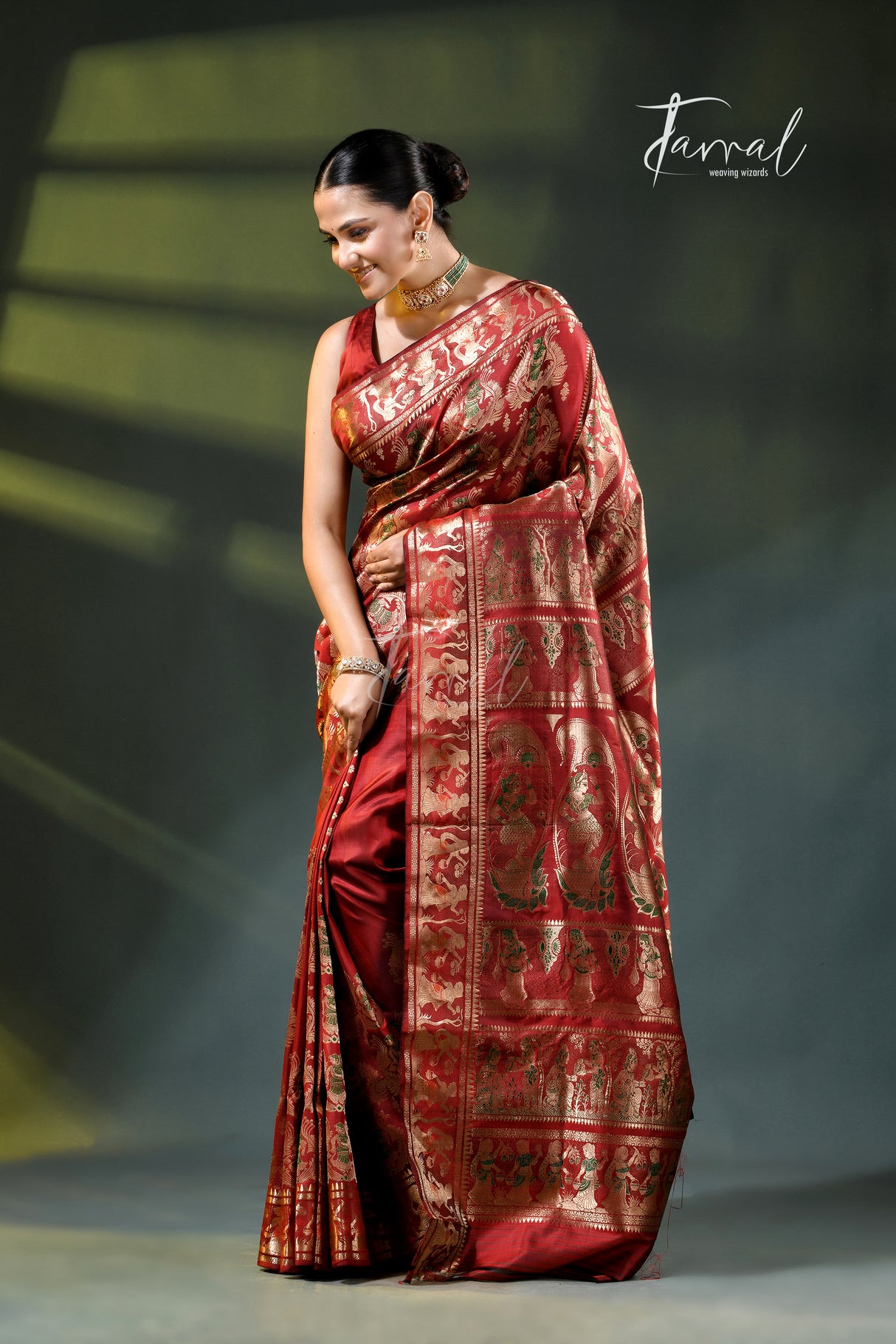 Maroon with Golden Zari Bishnupuri Swarnachari Silk Handloom Saree