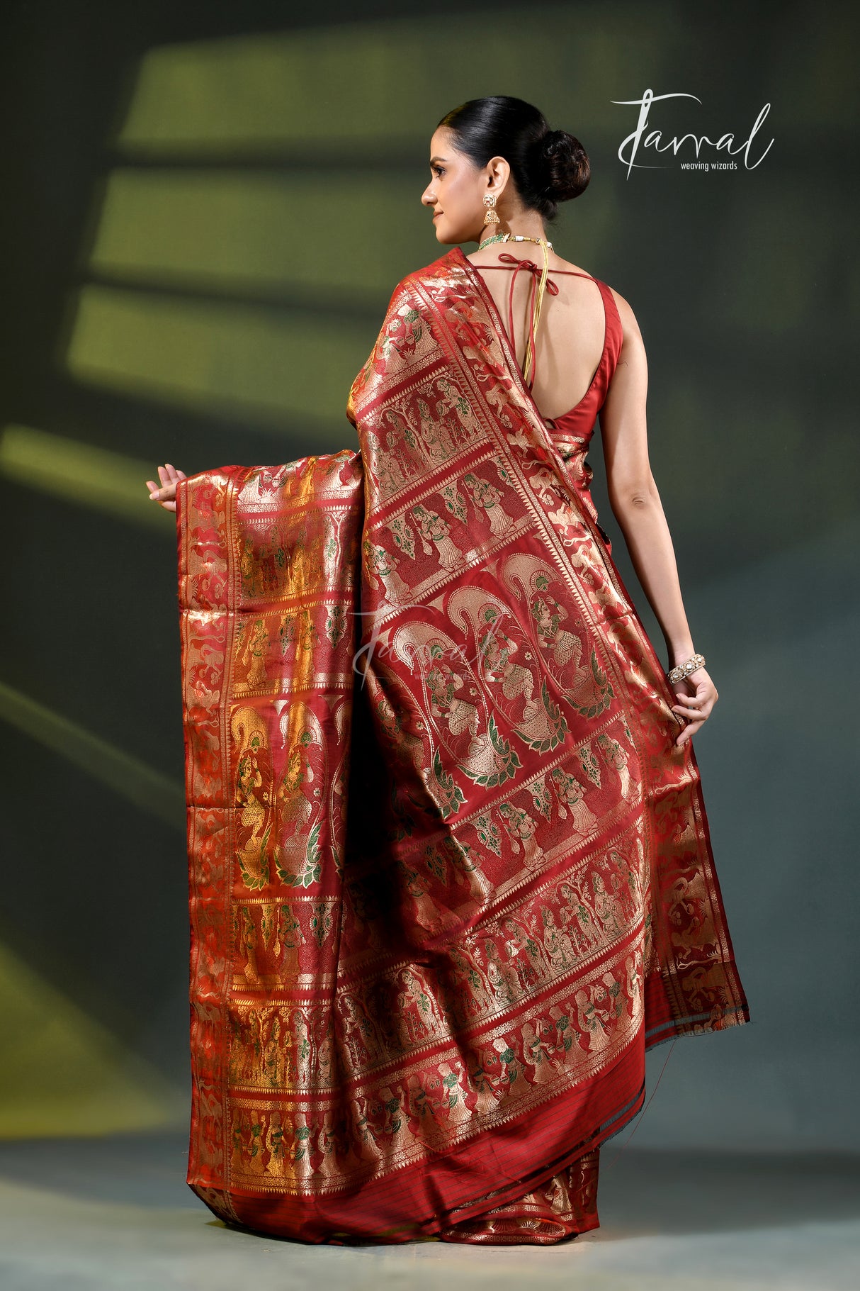 Maroon with Golden Zari Bishnupuri Swarnachari Silk Handloom Saree