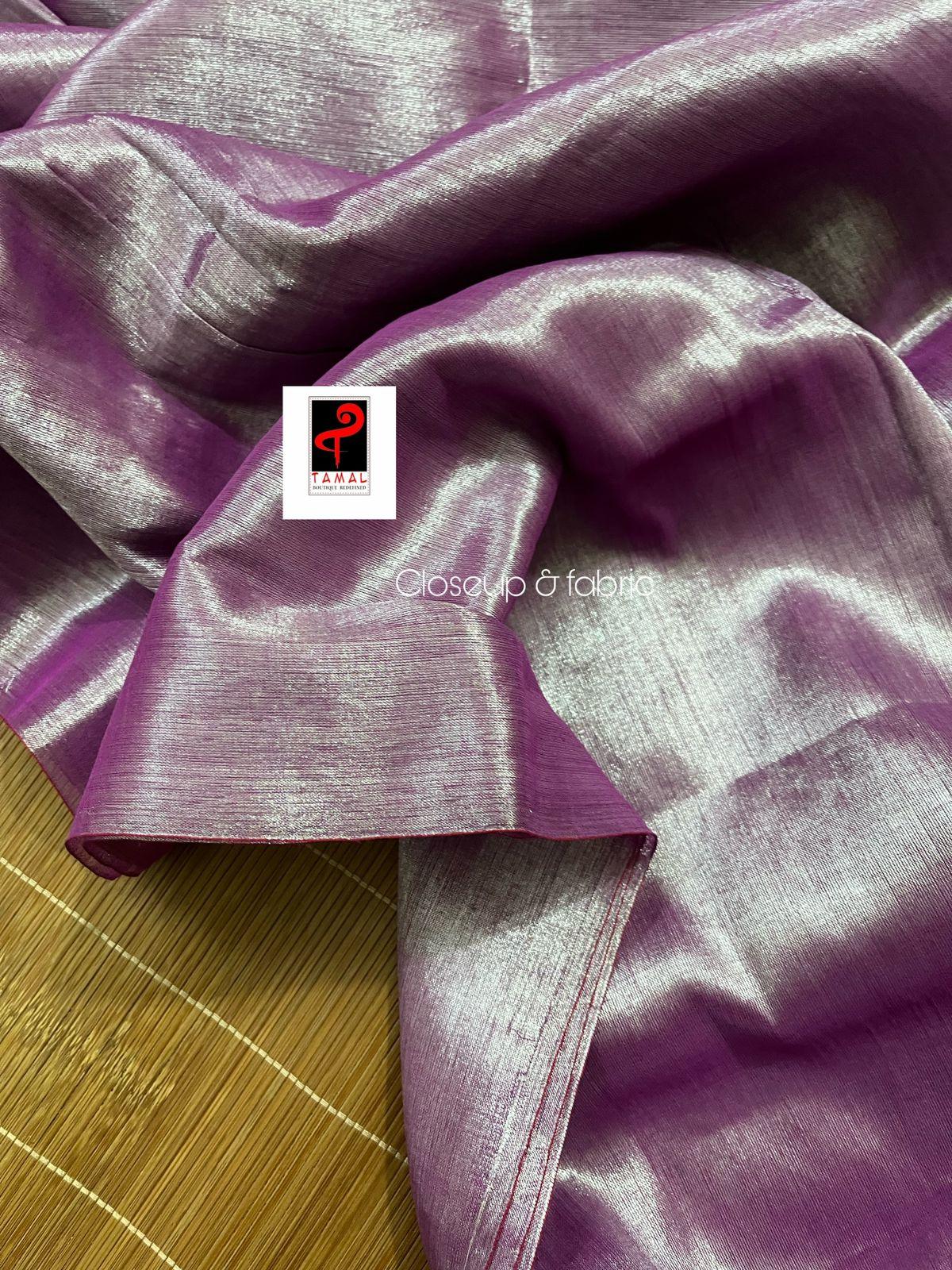 Dark magenta colour tissue handloom saree - Tamal Boutique