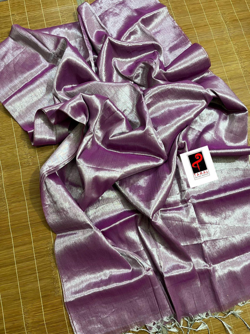 Dark magenta colour tissue handloom saree - Tamal Boutique