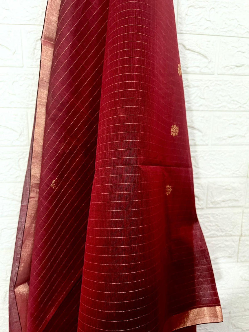 Dark red silk cotton kurti & dupatta handwoven jamdani piece - Tamal Boutique