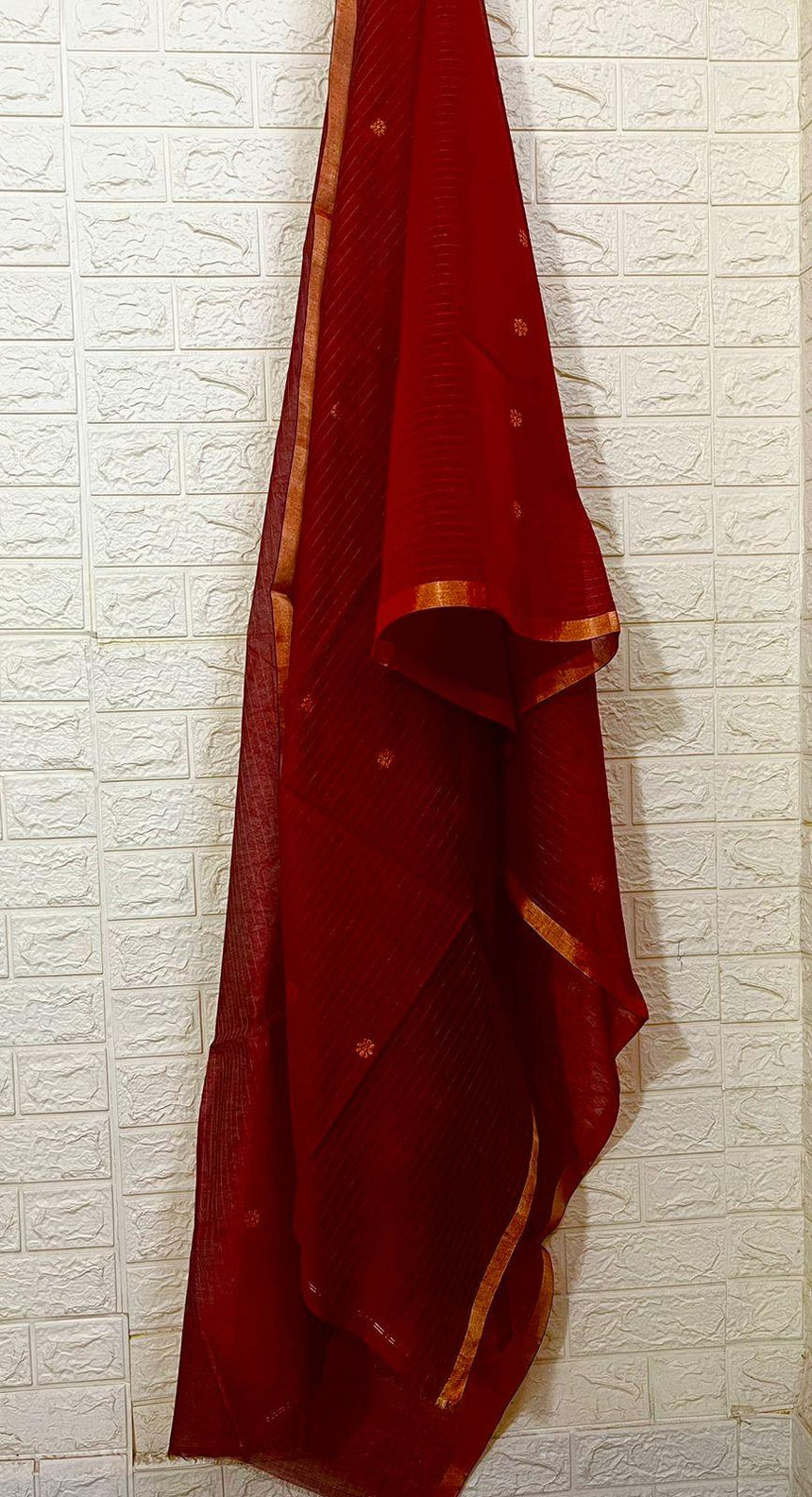 Dark red silk cotton kurti & dupatta handwoven jamdani piece - Tamal Boutique