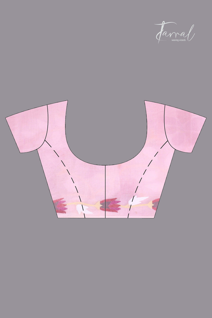 Deep Dust Pink & maroon muslin silk handwoven jamdani saree blouse