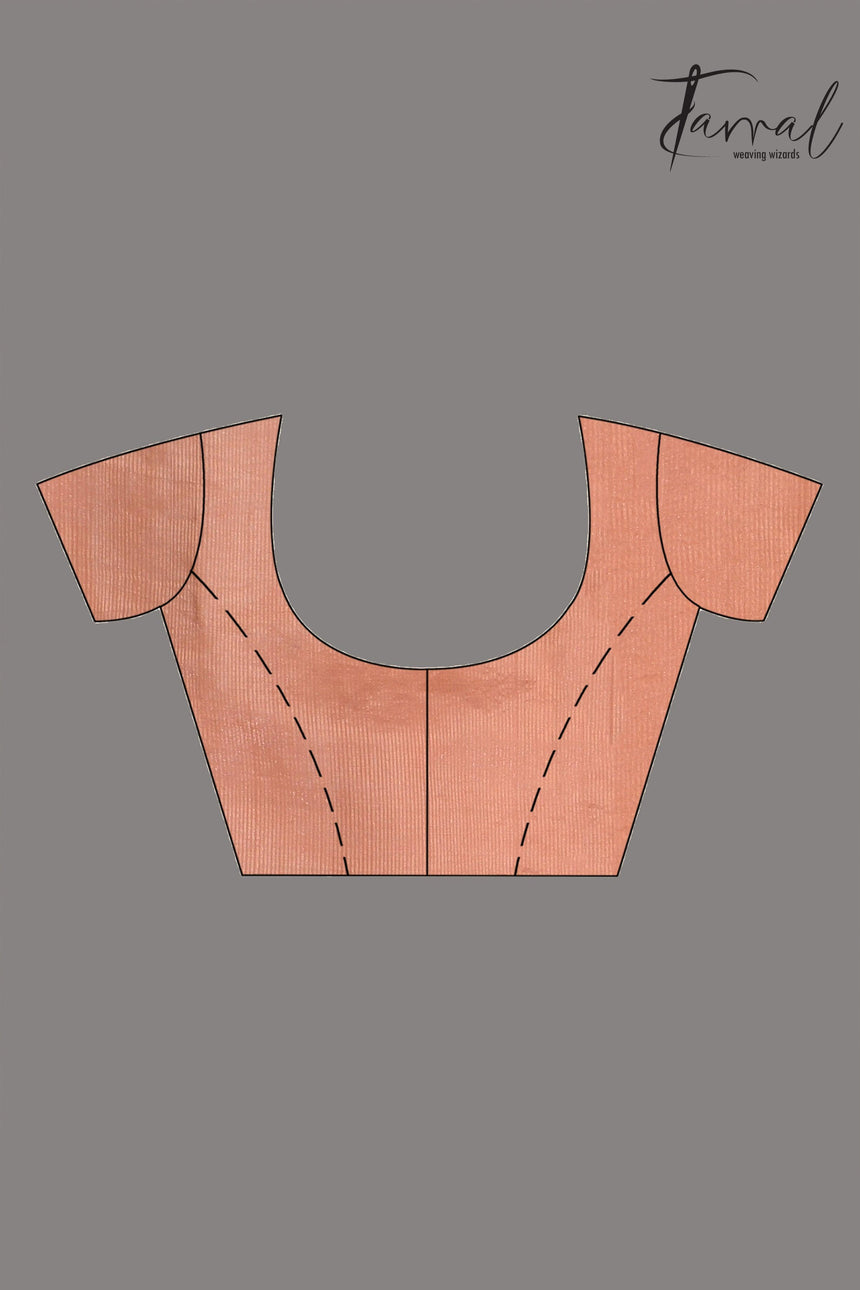 Deep Peach Handwoven Jamdani Saree with White Rose Motifs blouse