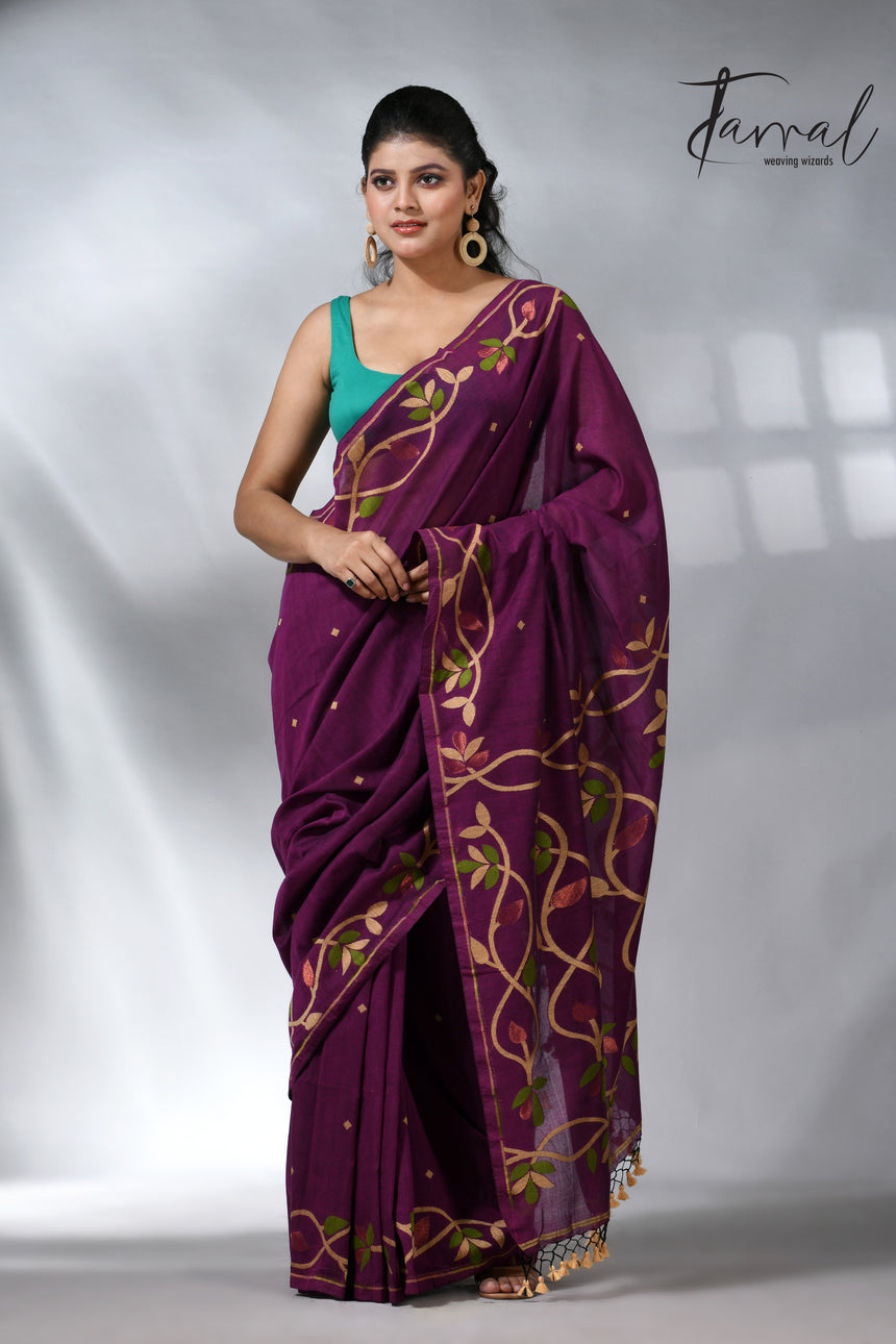 Deep magnet with multicolor pure cotton handloom jamdani saree